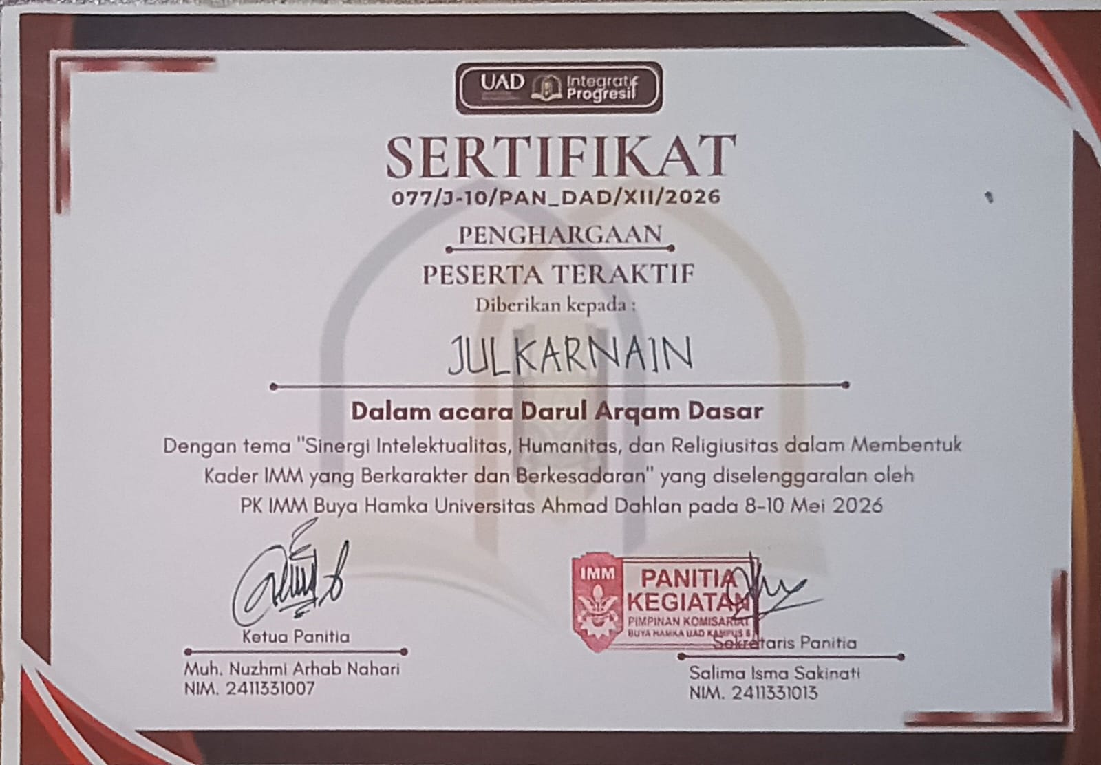 Sertifikat Aktif