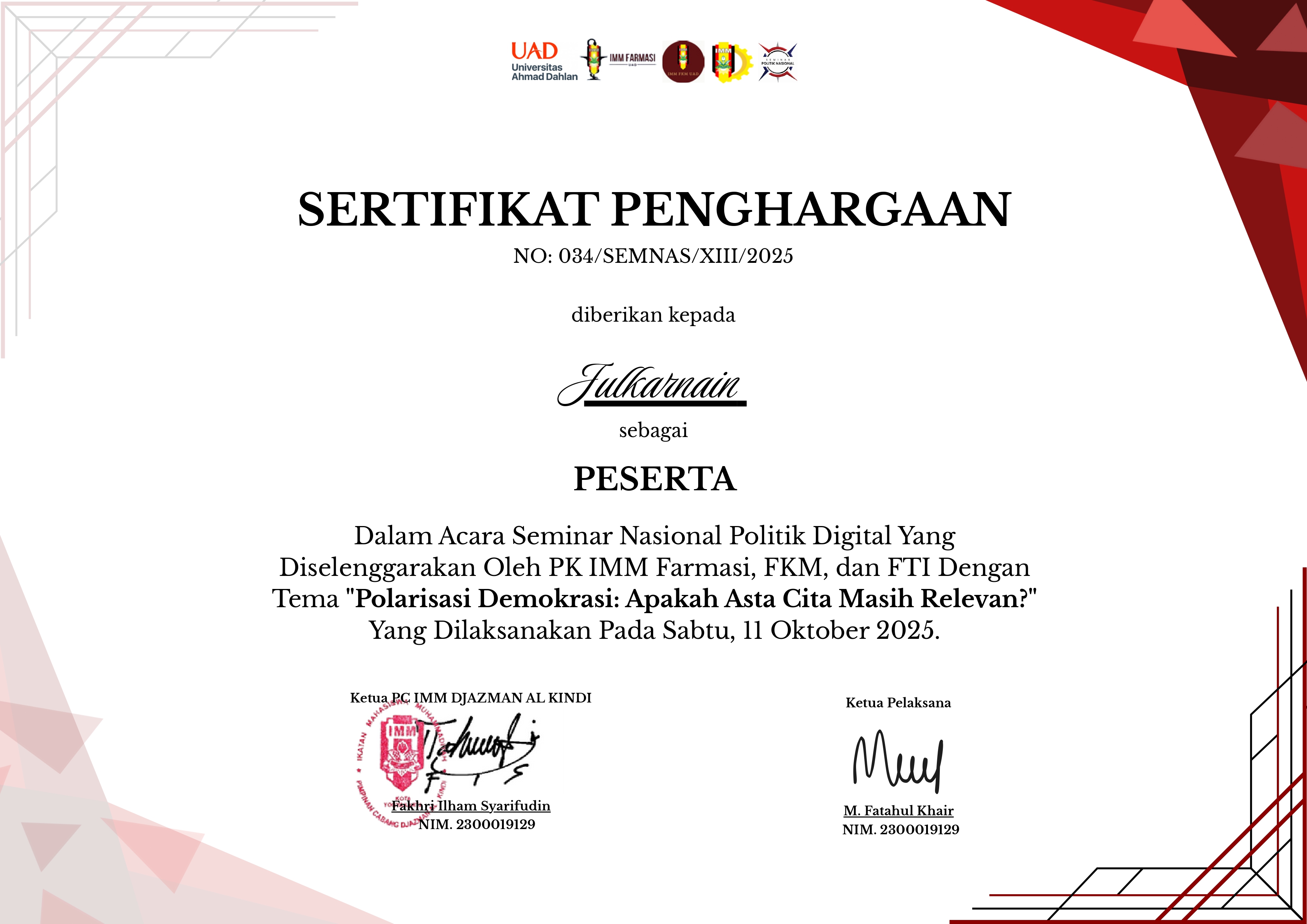 Sertifikat Seminar Politik