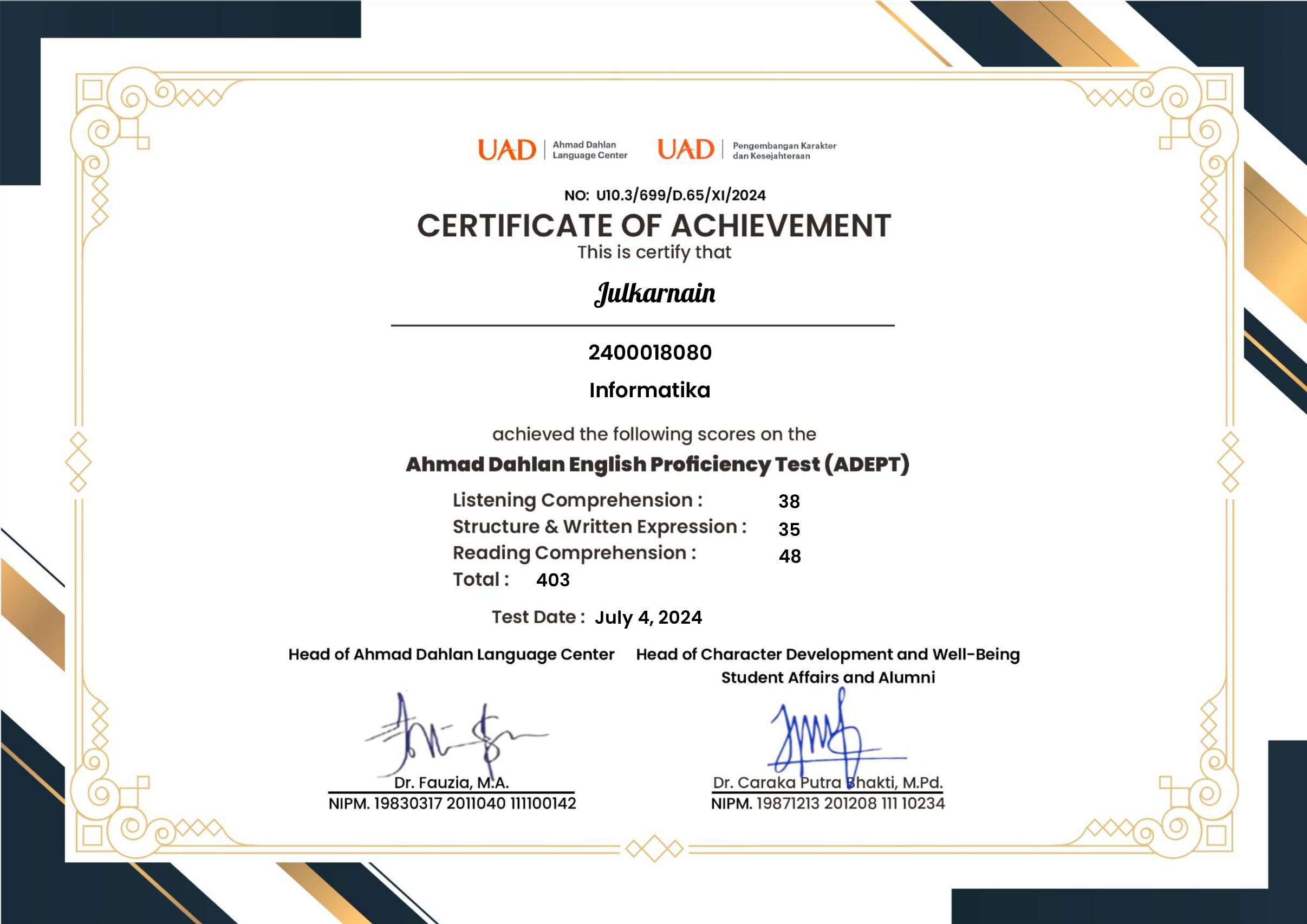 Sertifikat TOEFL